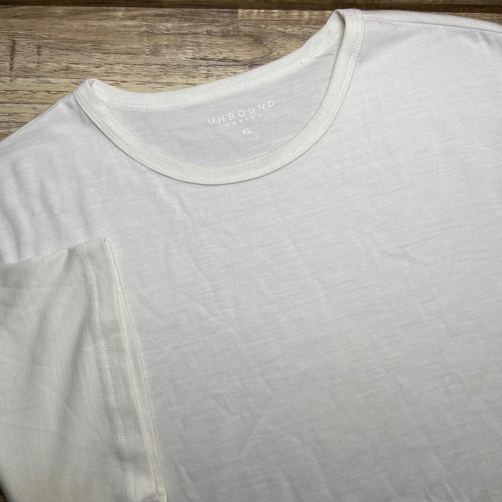 Unbound Merino Short Sleeve Wool Blend Crew Neck T-Shirt Men XL Cream Stretch